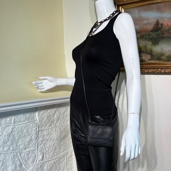 Delane Black Leather Tri-Fold Wallet Crossbody - Picture 3 of 14